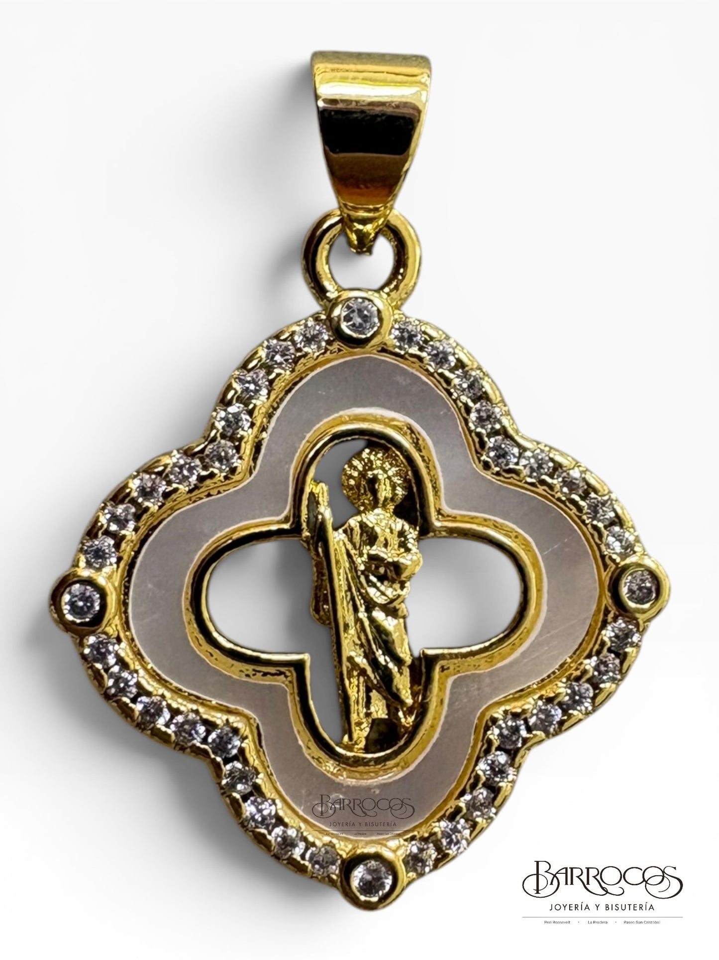 Medalla san Judas trébol concha nácar Goldfilled