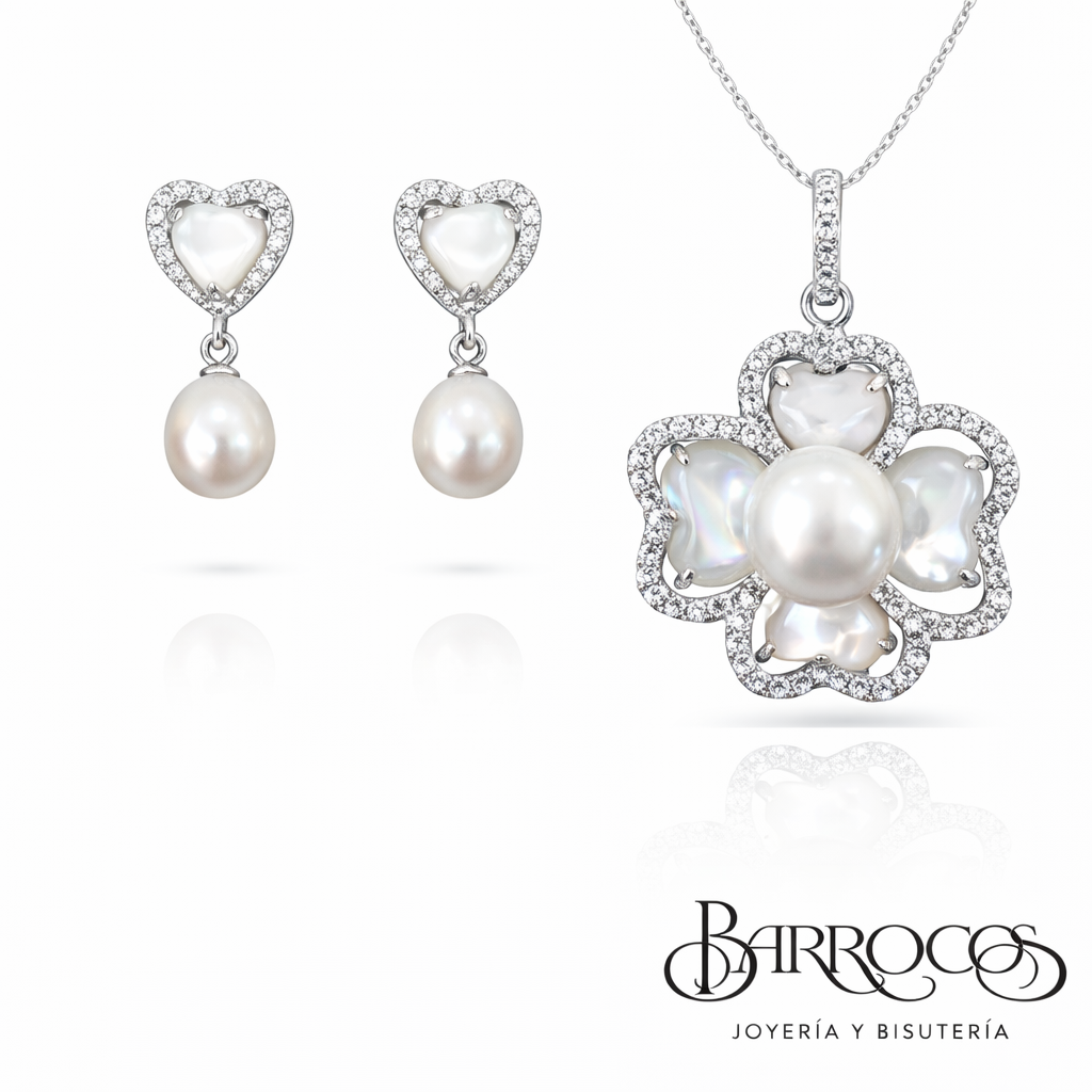 Juego Flor Madre Perla y Perlas Cultivadas
