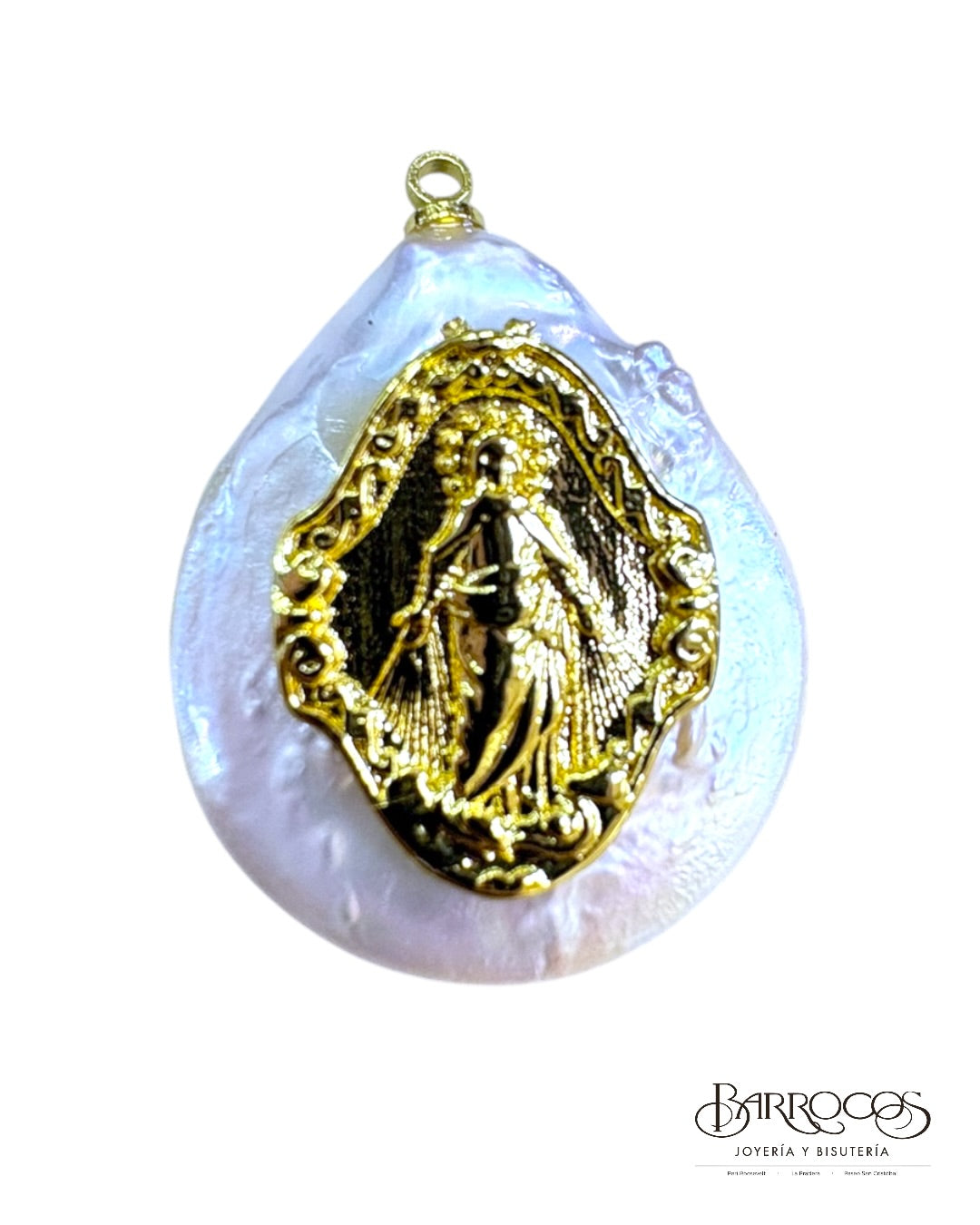 Perla moneda natural con virgen en Goldfilled