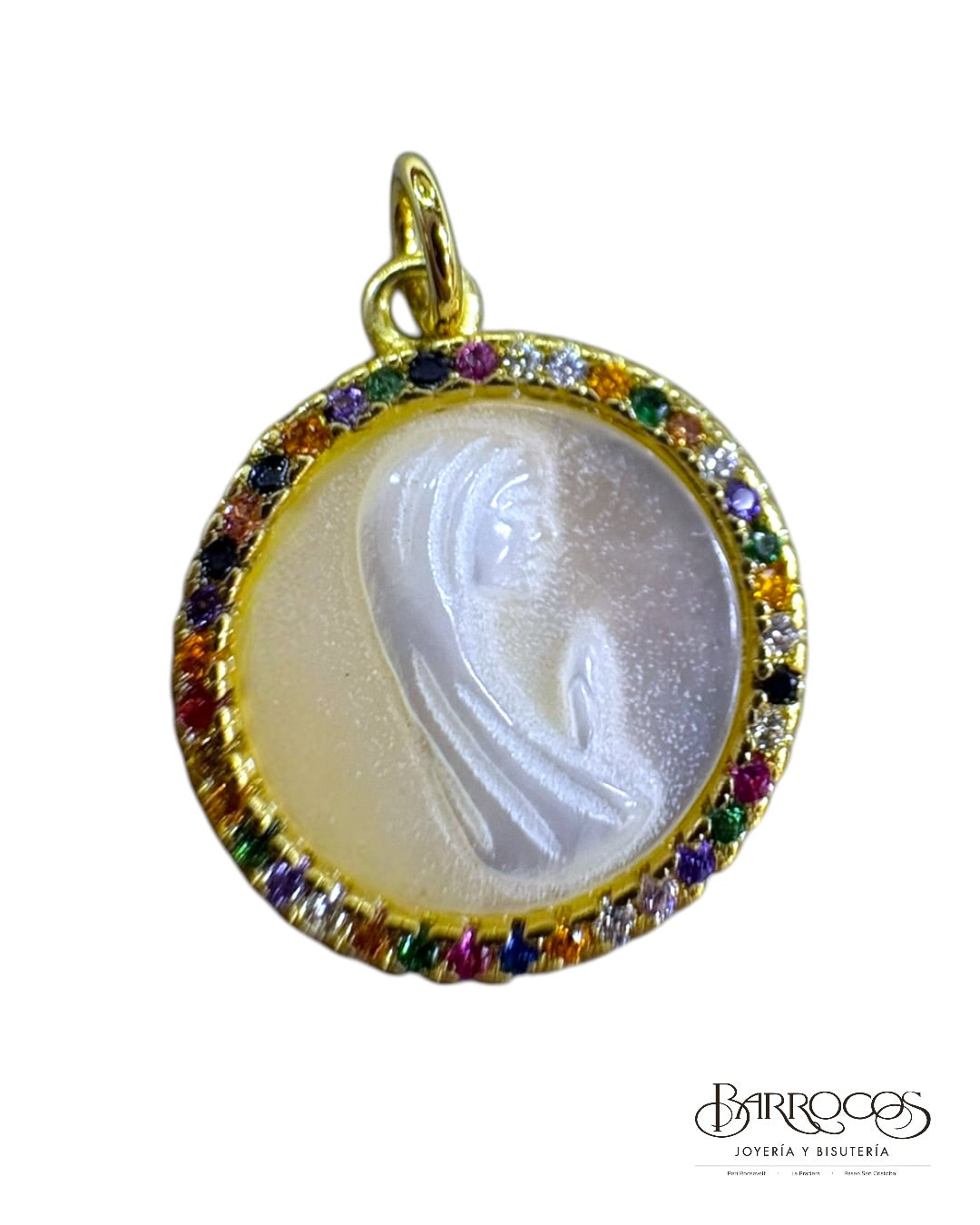 Medalla Rostro Virgen Goldfilled con concha Nácar