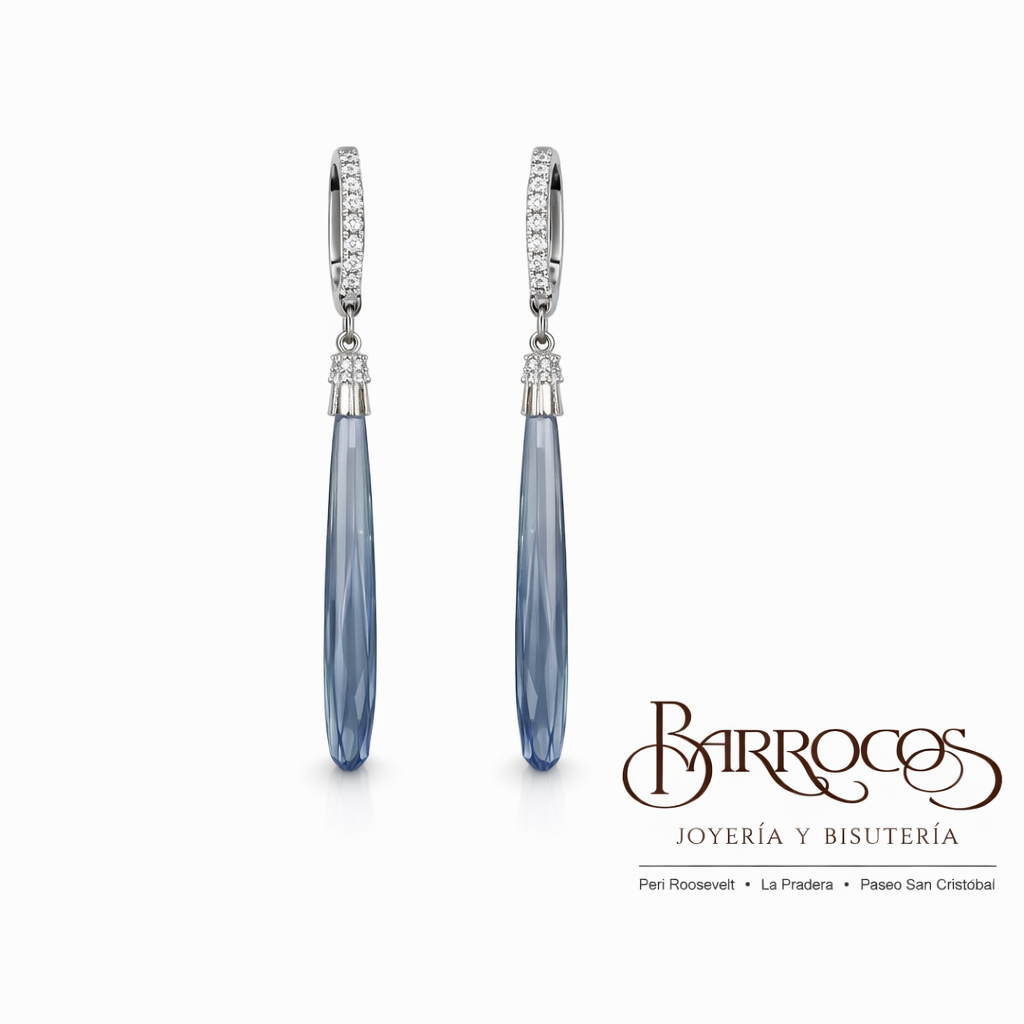 Aretes Largos Circonia Azul