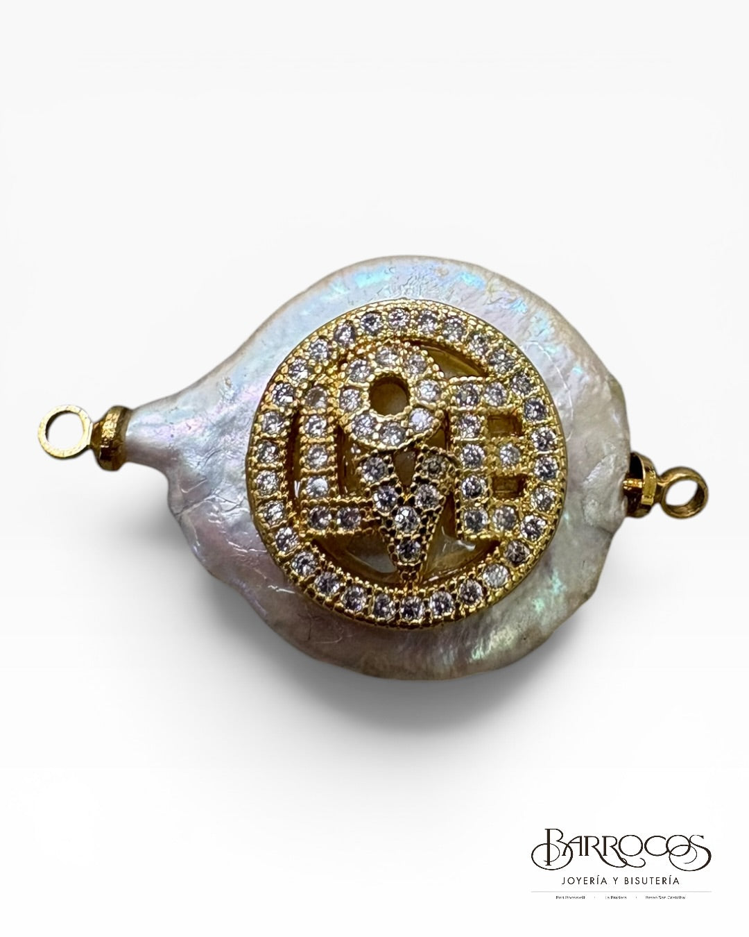 Dije perla Moneda Love 18k