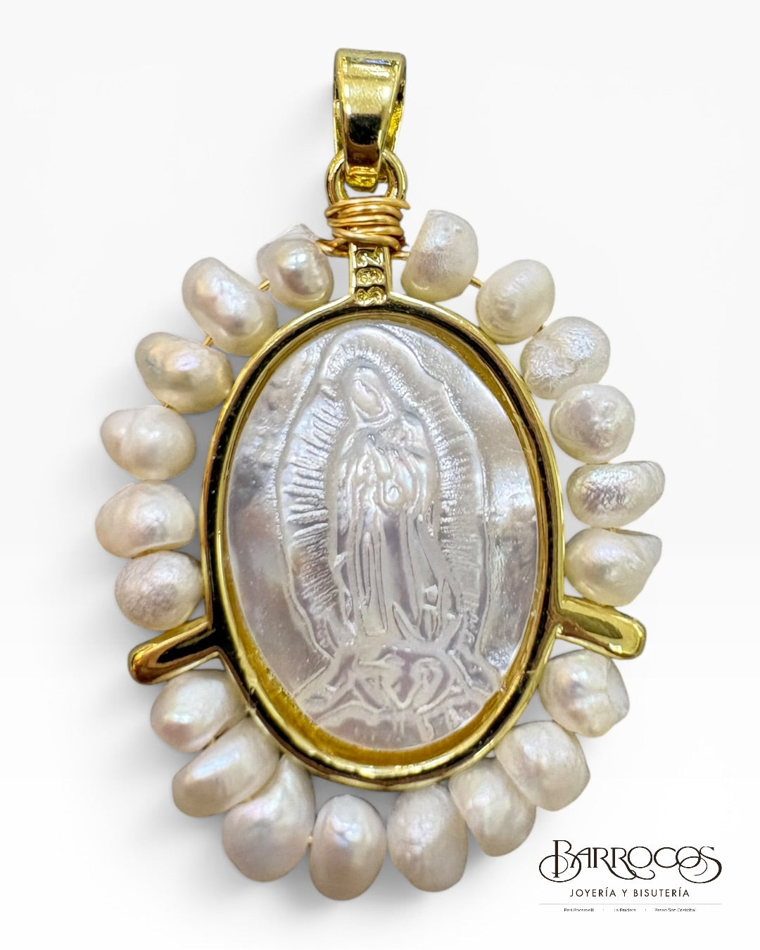Medalla virgen concha nácar goldfilled