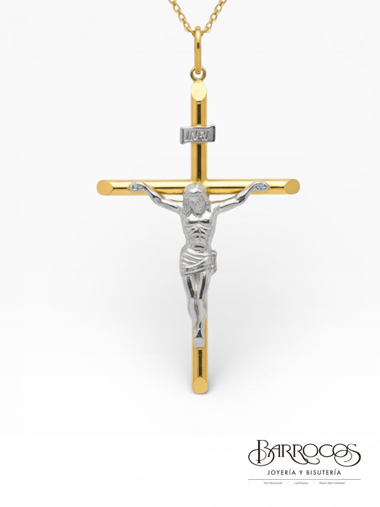 Cruz de oro blanco y amarillo 14k