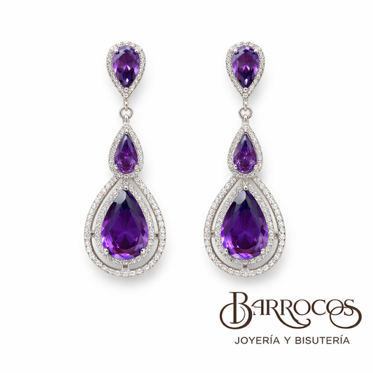 Aretes Drop Morados Largos