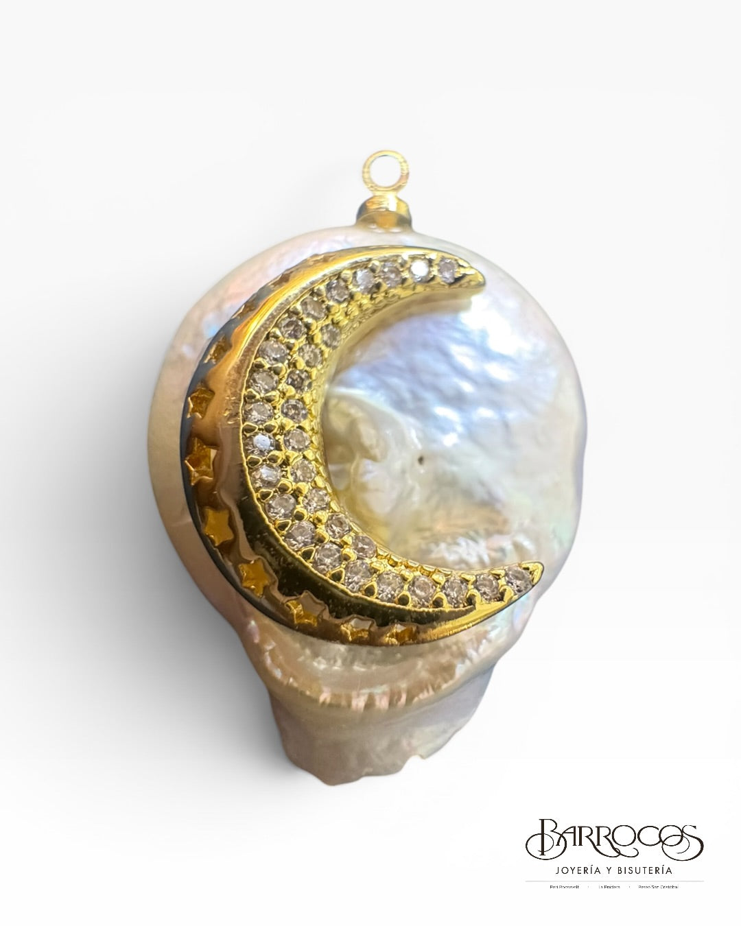 Dije de luna en perla moneda