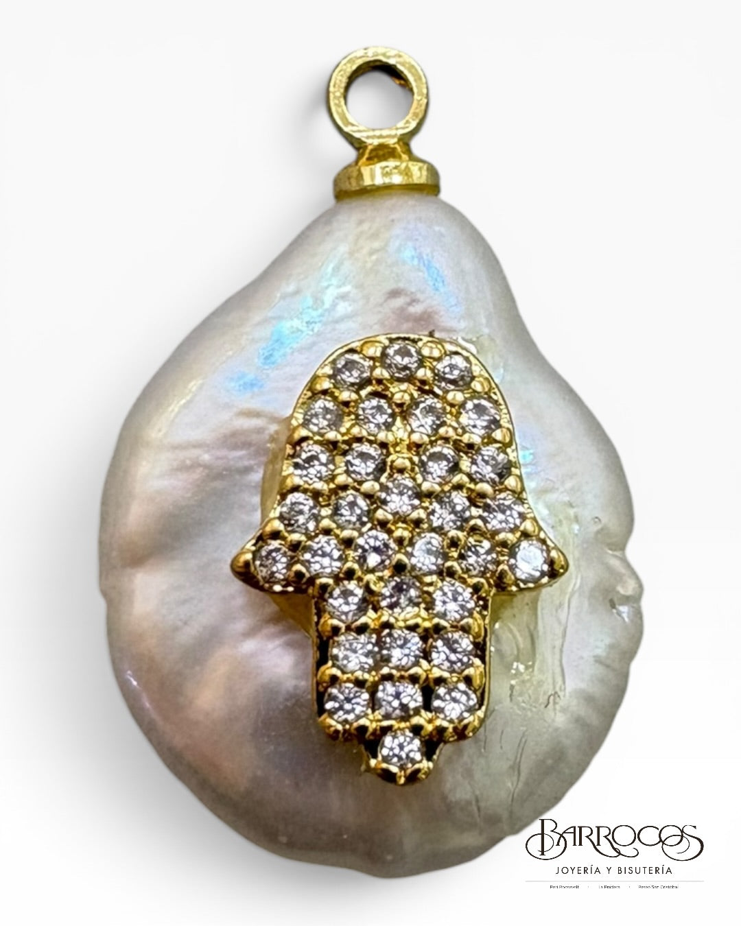 Dije mano pave de perla moneda