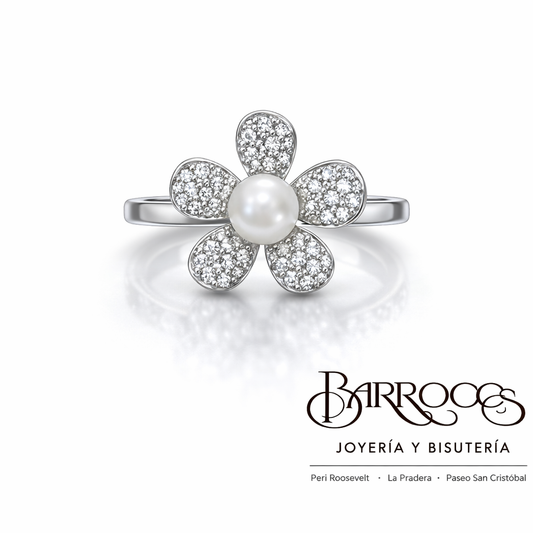 Anillo de Flor con Perla Cultivada
