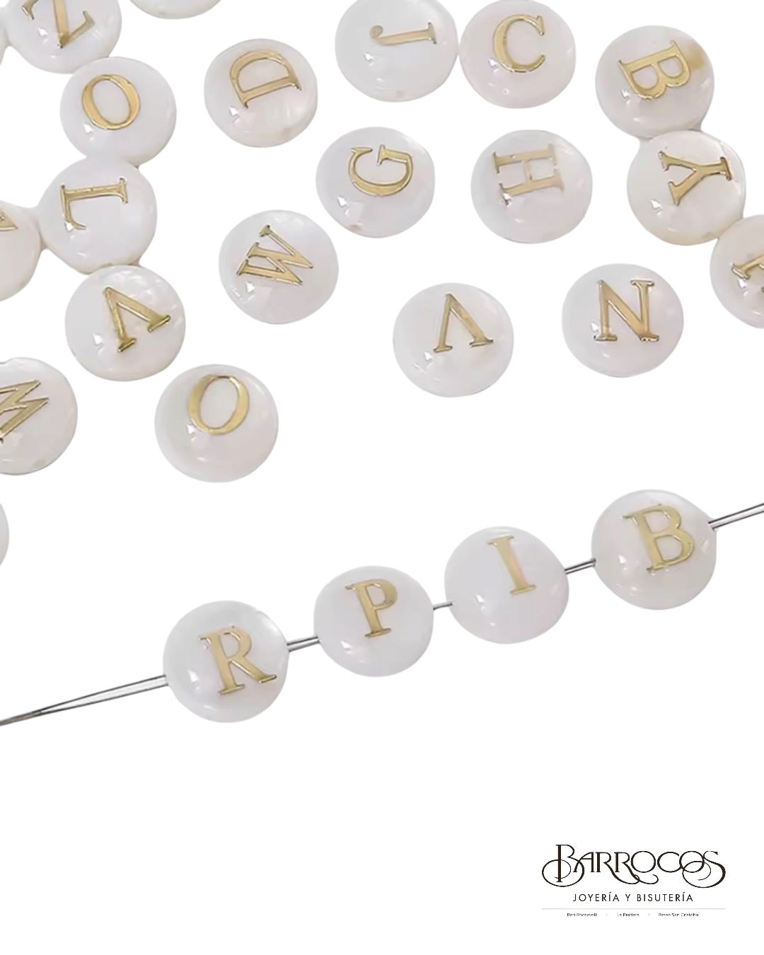 Letras en concha nácar con letra de acero